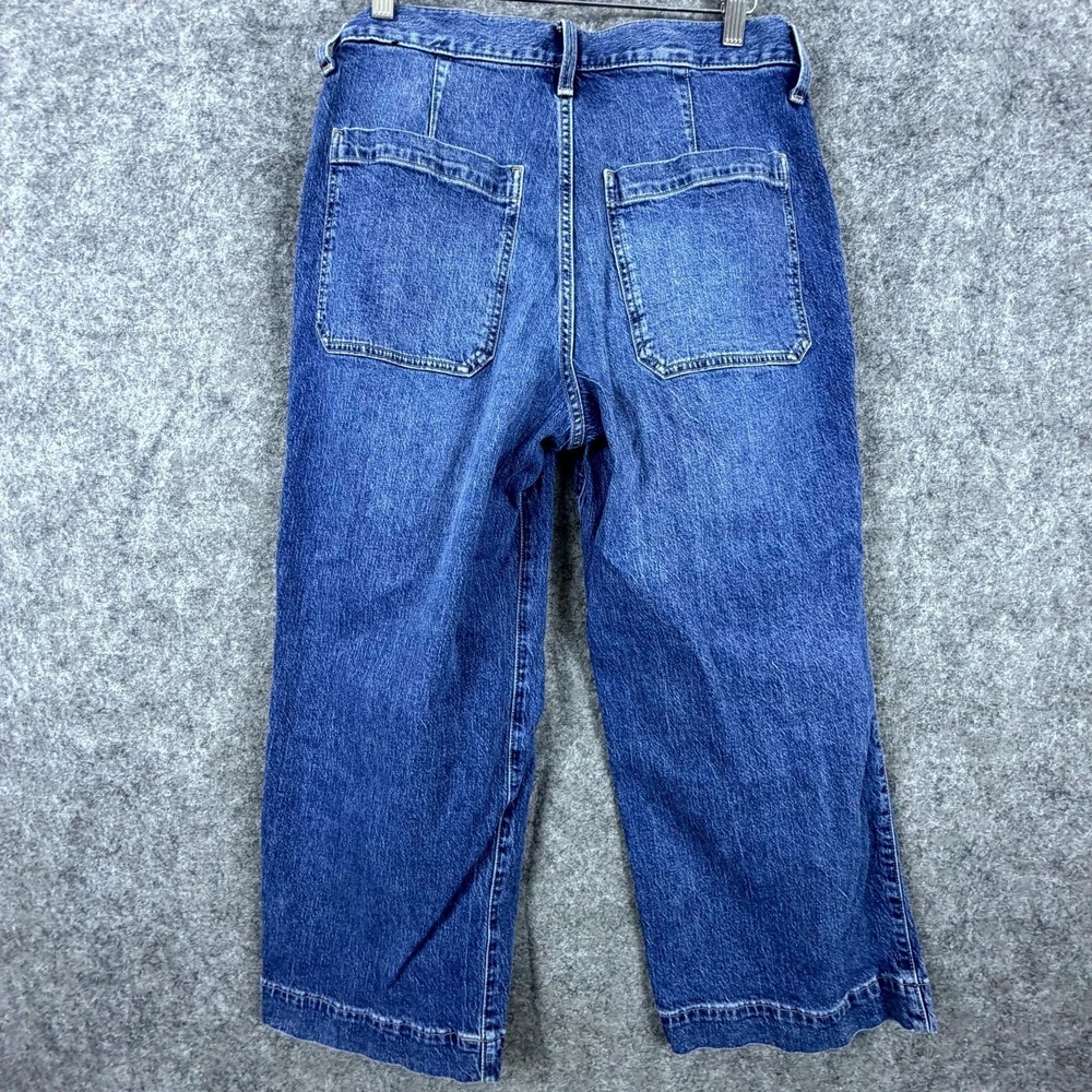 J Crew Wide Crop Jeans Womens 30P Blue Whiskered Denim Cotton Stretch High Rise - Picture 2 of 8